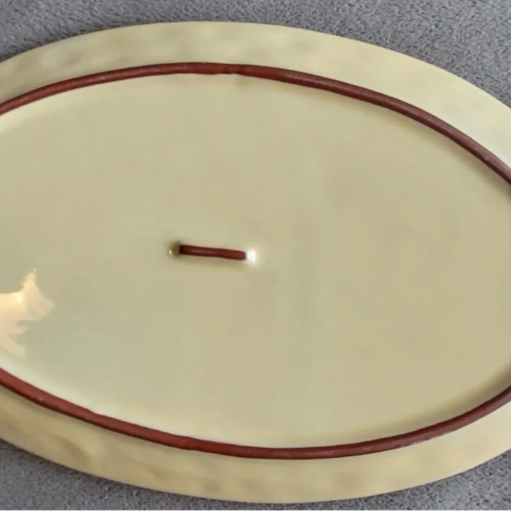 Stoneware Serving Platter Small Oval Yellow Hand-Painted Apples Russ Berrie